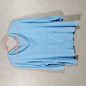 03180 Chico's aqua & white striped linen knit shirt 3 XL